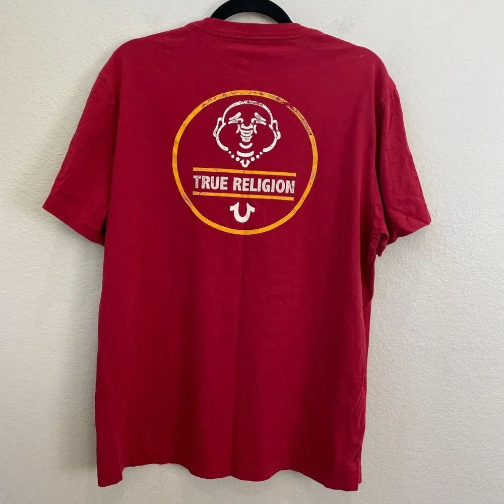 True Religion‎ Mens XL T Shirt Red 100% Cotton Casual Crew Neck Short Sleeve